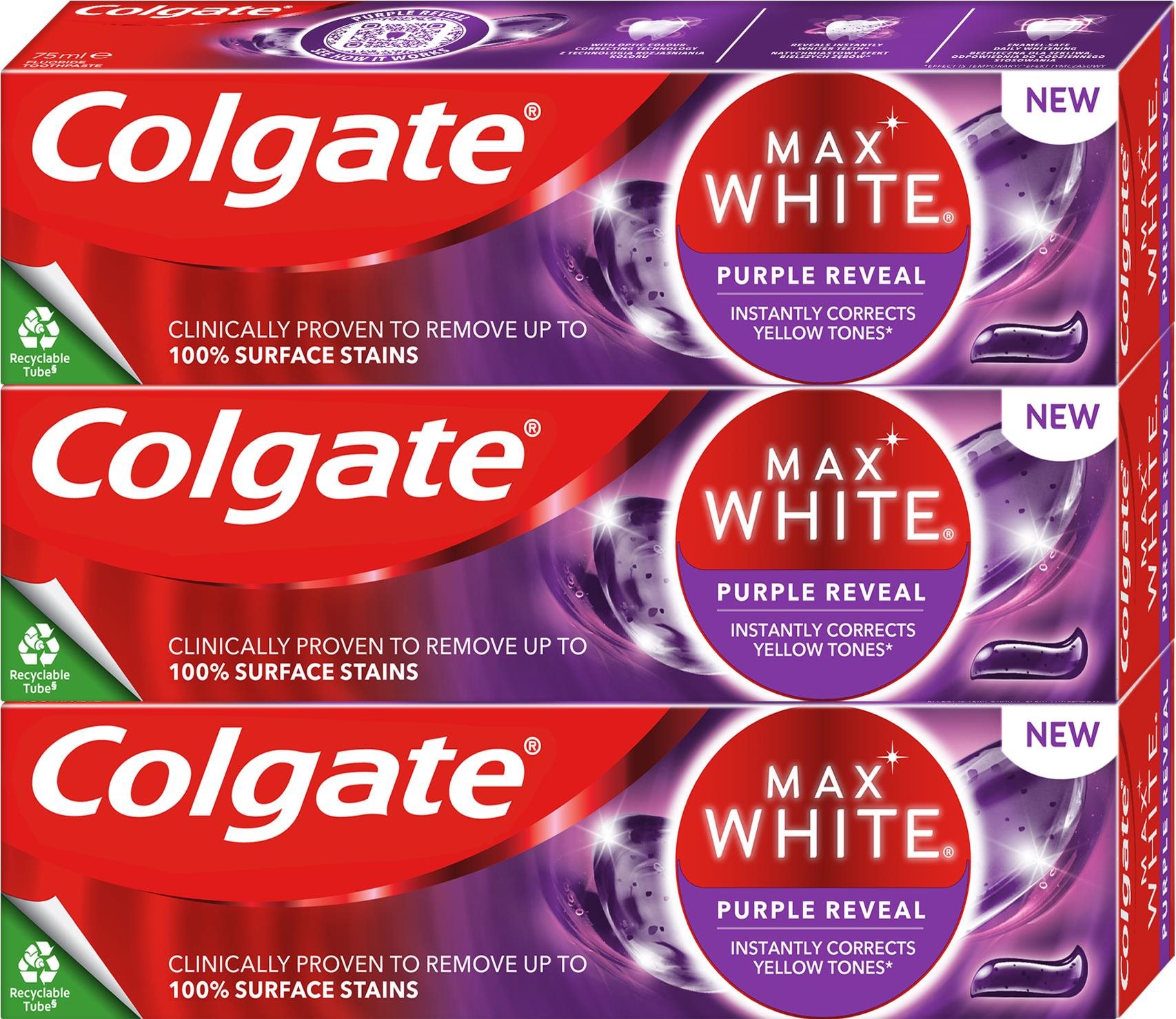 COLGATE Max White Purple Reveal 3× 75 ml