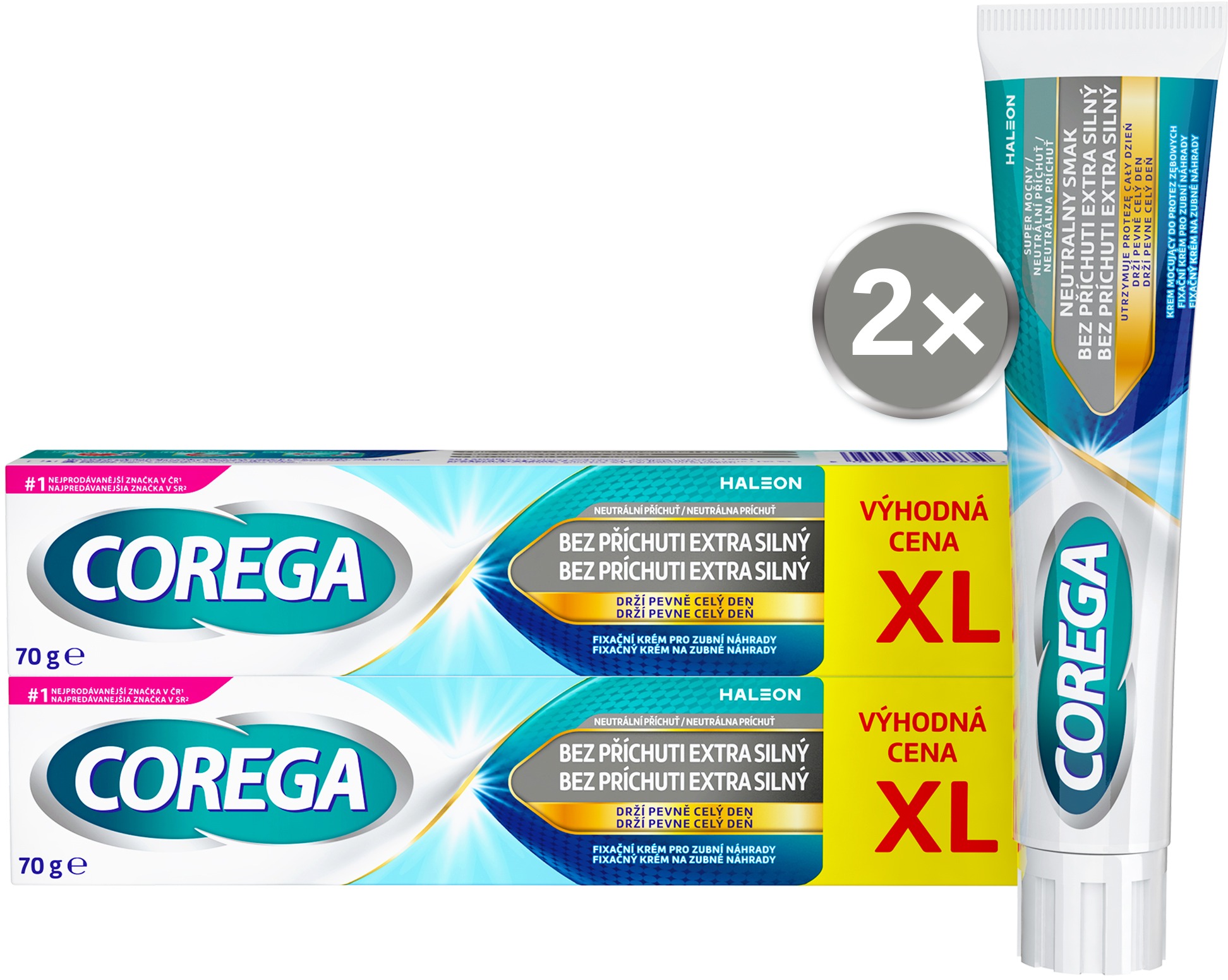 COREGA fixačný krém bez príchuti extra silný XL 2× 70 g
