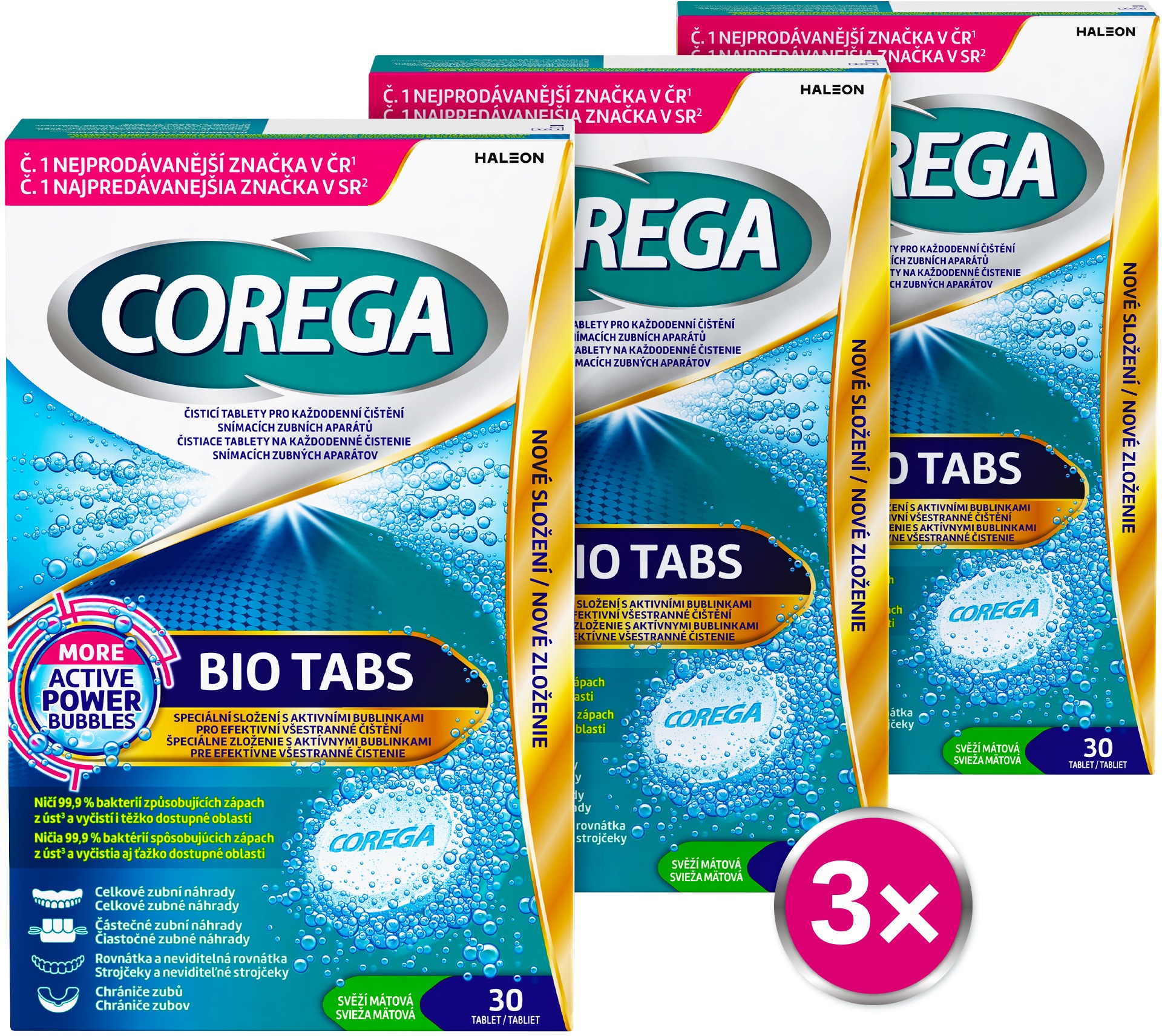 COREGA Antibakteriálne čistiace tablety 3 × 30 ks