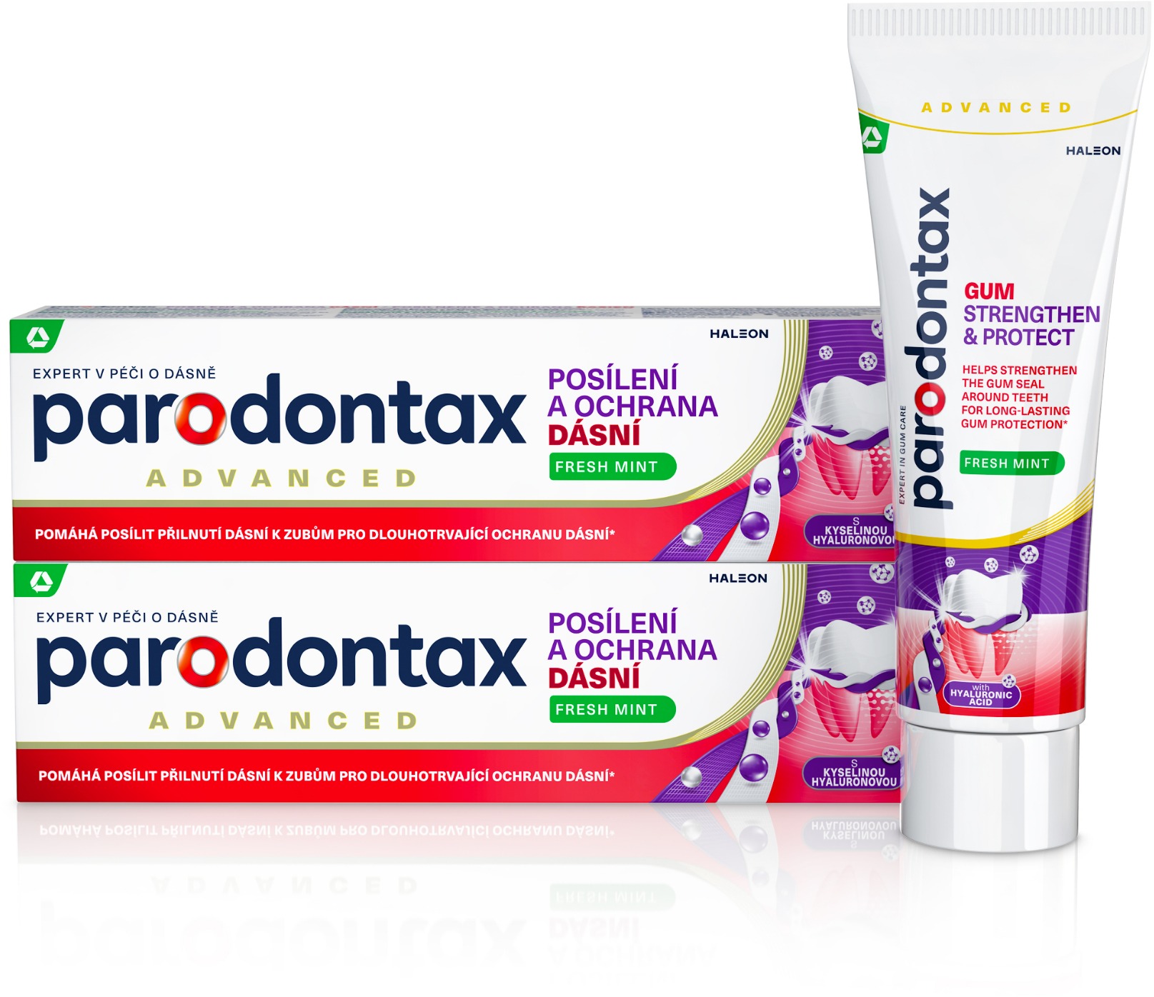 PARODONTAX Posilnenie a ochrana ďasien Fresh Mint s kyselinou hyaluronovou 2× 75 ml