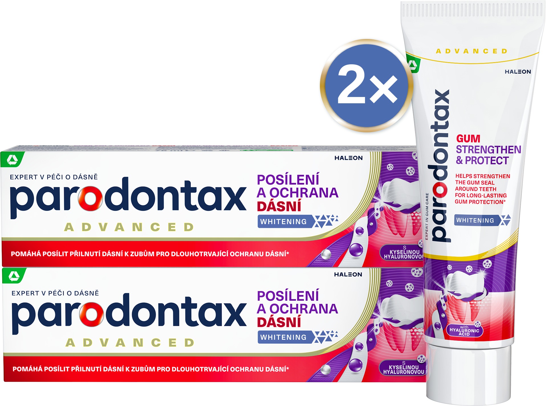 PARODONTAX Posilnenie a ochrana ďasien Whitening s kyselinou hyalurónovou 2× 75 ml