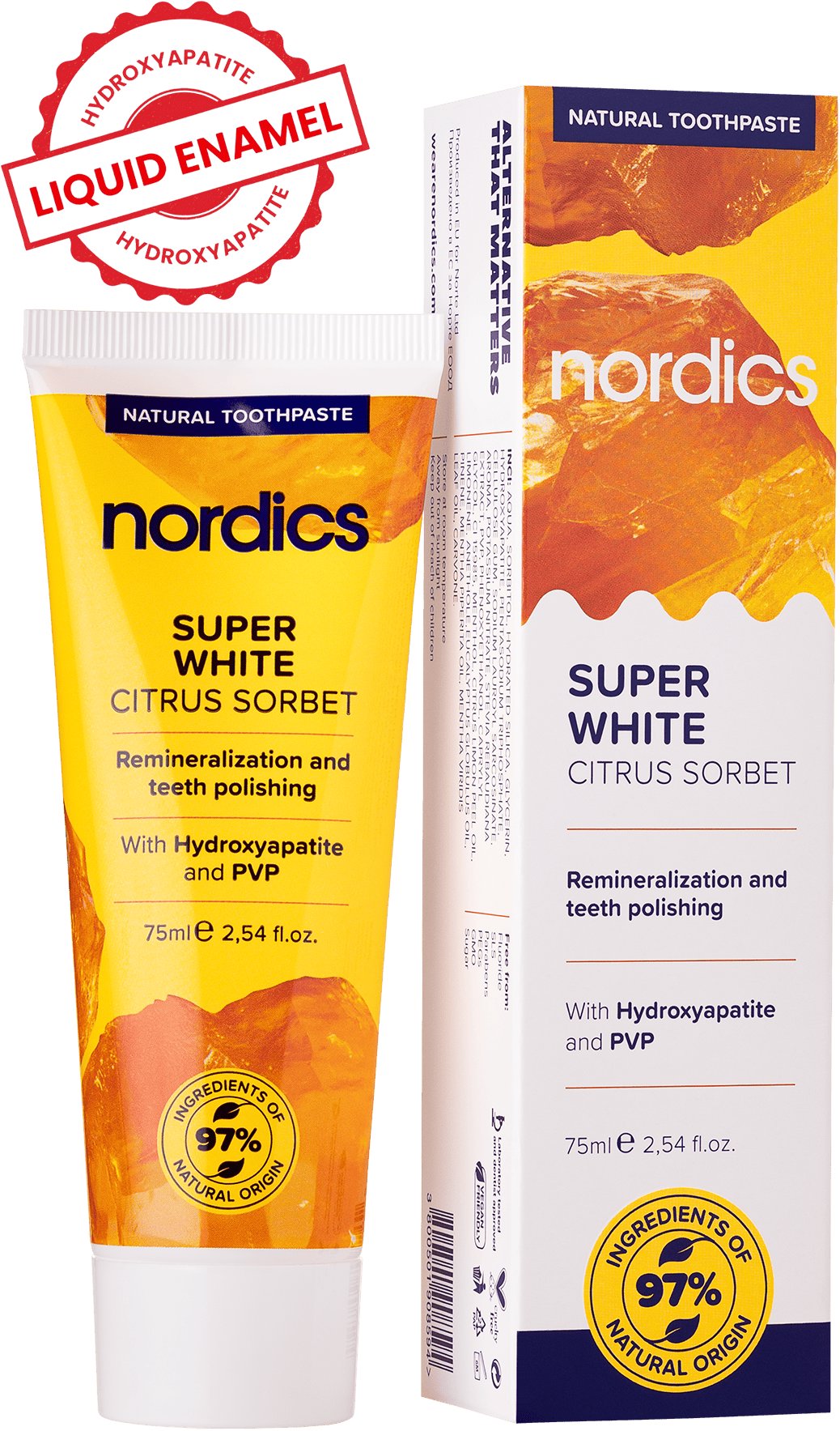 NORDICS Super White prírodná remineralizačná s hydroxyapatitom 75 ml