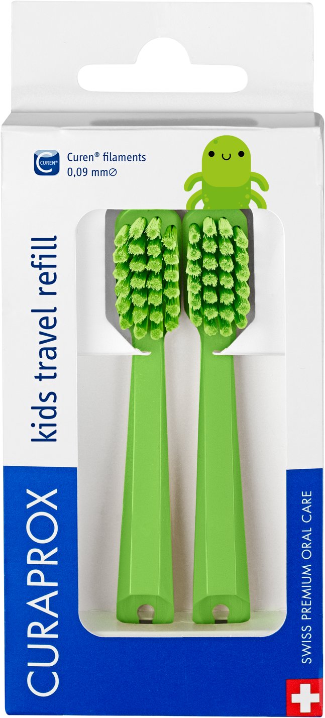 CURAPROX Kids Travel sada zelená náhrada, 2 ks