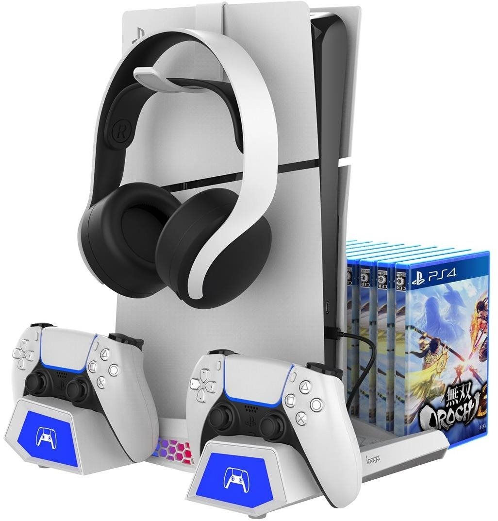 iPega P5S023 multifunkčný nabíjací RGB stojan s chladením pre PS5/PS5 Slim White