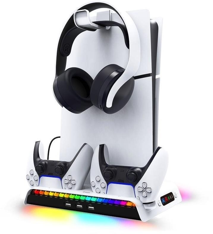 iPega P5S006 Multifunkčný Nabíjací RGB Stojan s Chladením pre PS5 Slim White