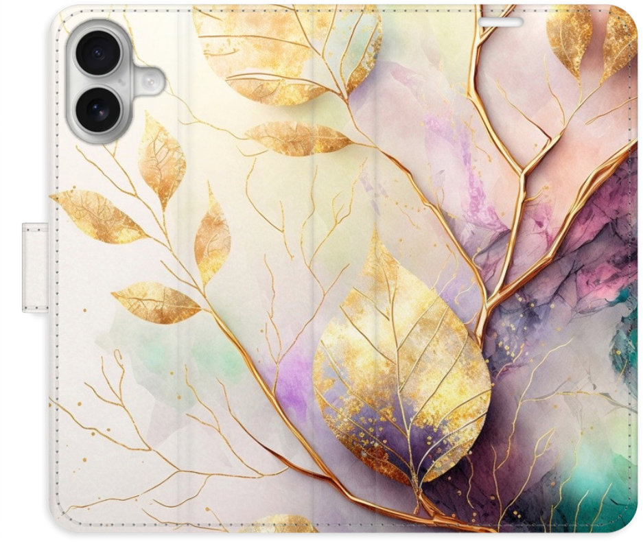 iSaprio Flip puzdro Gold Leaves 02 pre iPhone 16 Plus