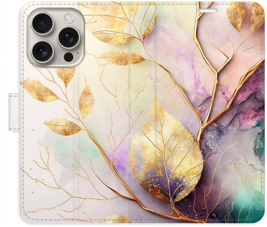 iSaprio Flip puzdro Gold Leaves 02 pre iPhone 16 Pro