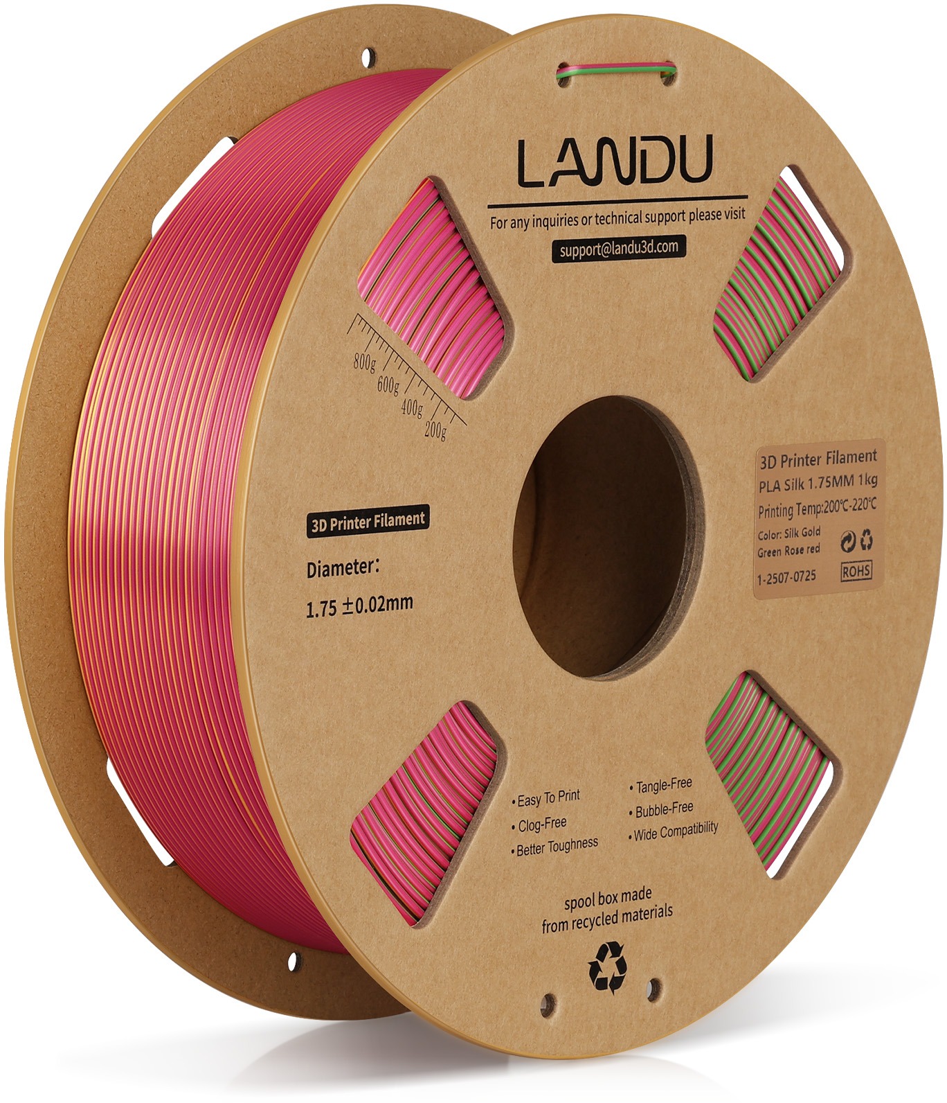 Landu PLA Silk Tri Color Gold-green-rose red 1 kg