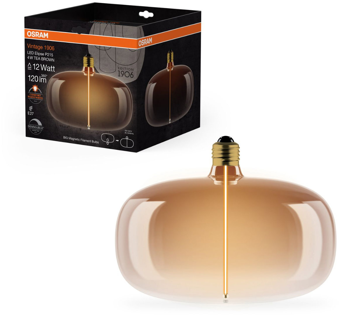 OSRAM hnedá LED žiarovka E27 4 W VINTAGE ELIPSE, teplá biela