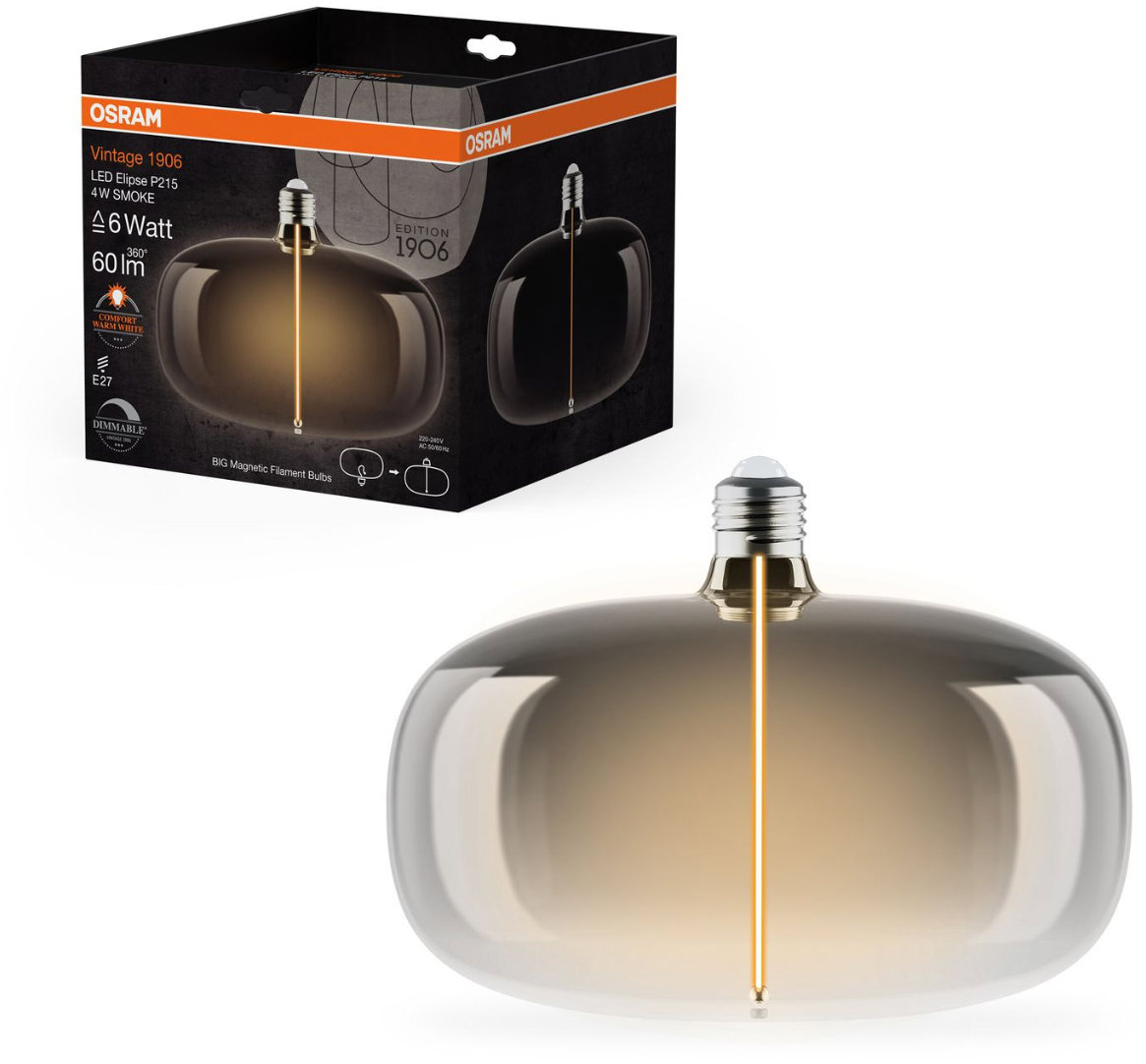 OSRAM dymová LED žiarovka E27 4 W VINTAGE ELIPSE, teplá biela