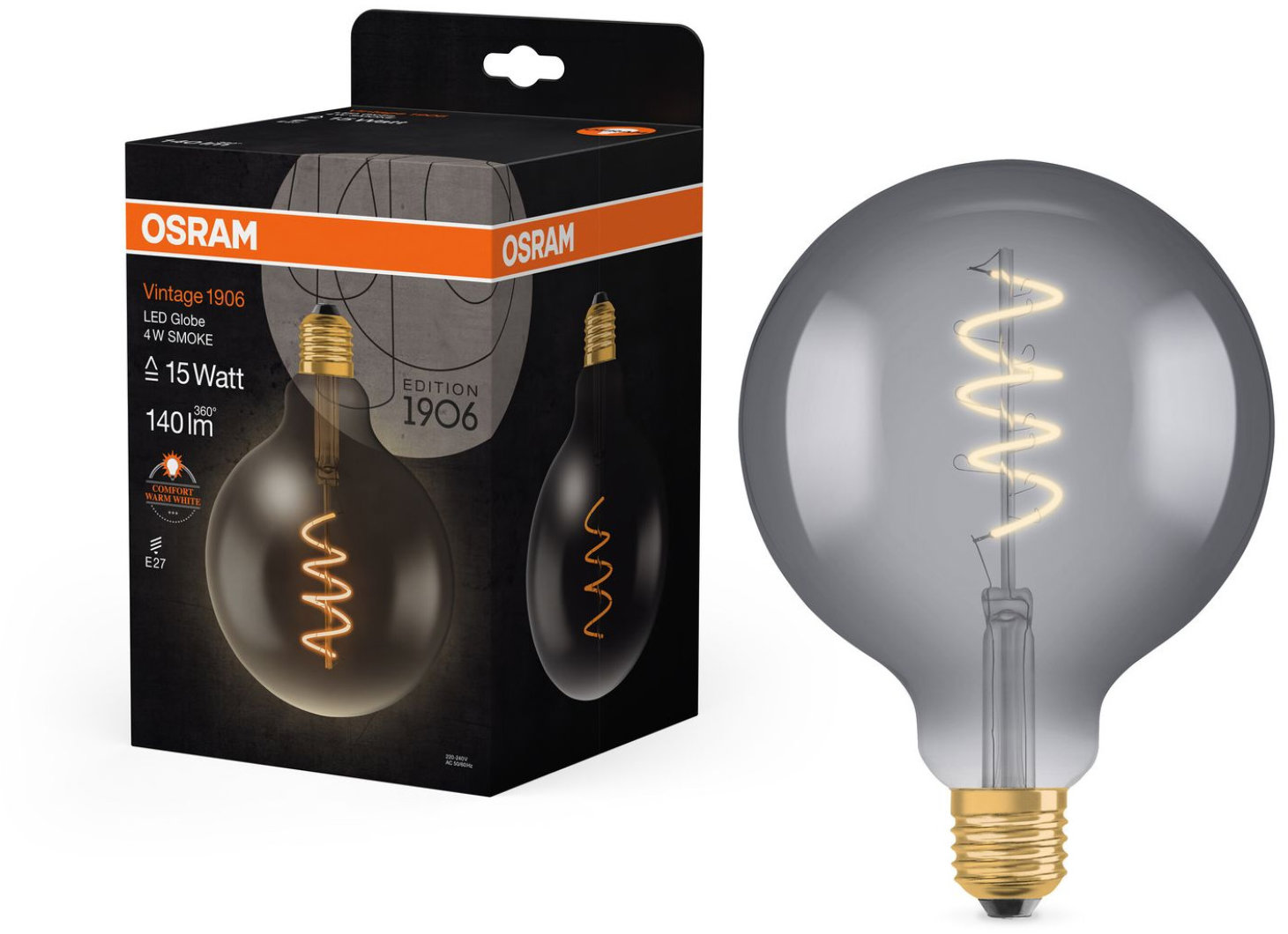 OSRAM veľká LED okrúhla žiarovka E27 4 W GLOBE, teplá biela
