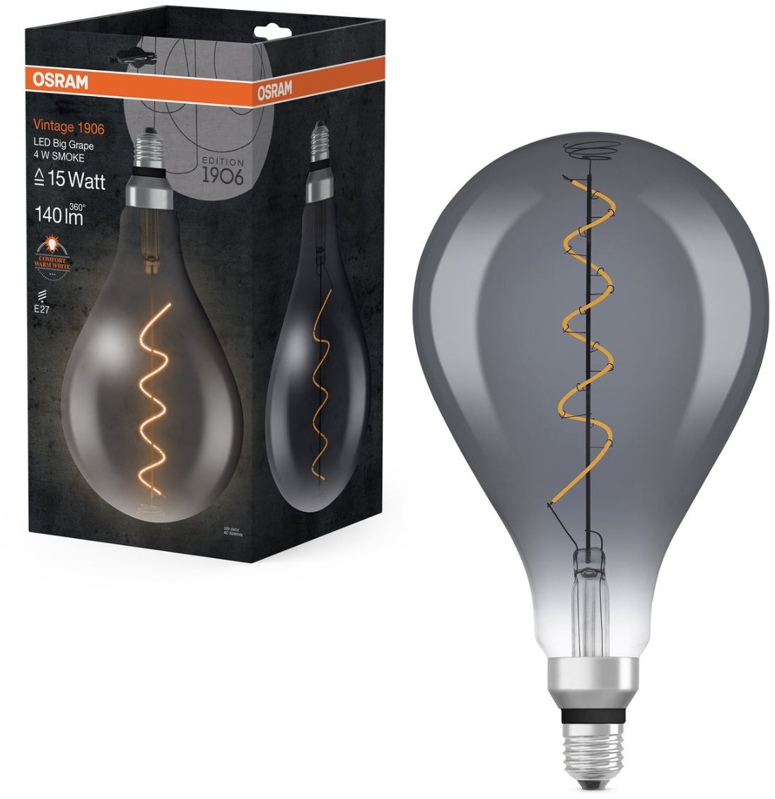 OSRAM čierna LED špirálovitá žiarovka E27 4 W VINTAGE, teplá biela