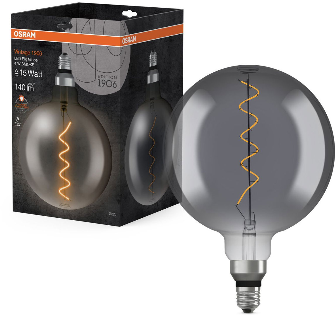 OSRAM čierna okrúhla LED žiarovka E27 4 W VINTAGE, teplá biela