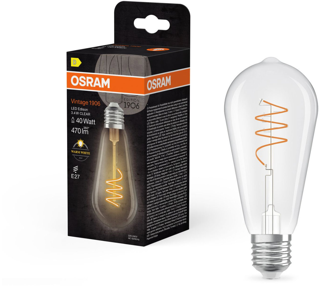 OSRAM číra LED žiarovka E27 3,4 W VINTAGE EDISON, teplá biela