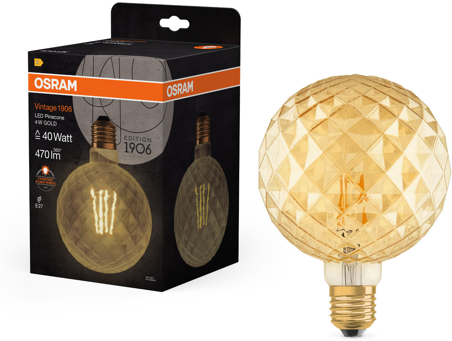 OSRAM atypická LED žiarovka E27 4,5 W Vintage 1906, teplá biela