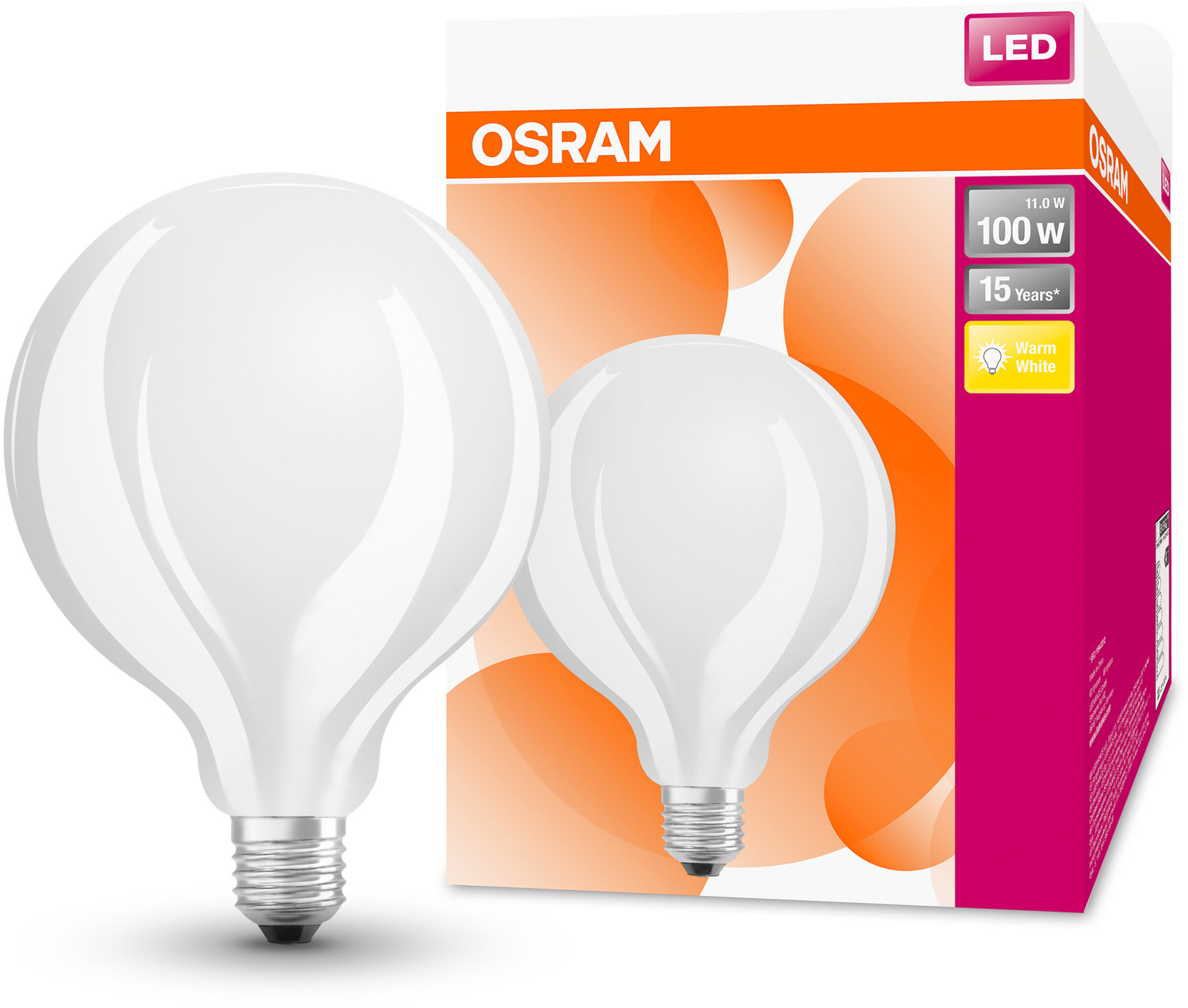 OSRAM veľká okrúhla LED žiarovka E27 11 W STAR, teplá biela