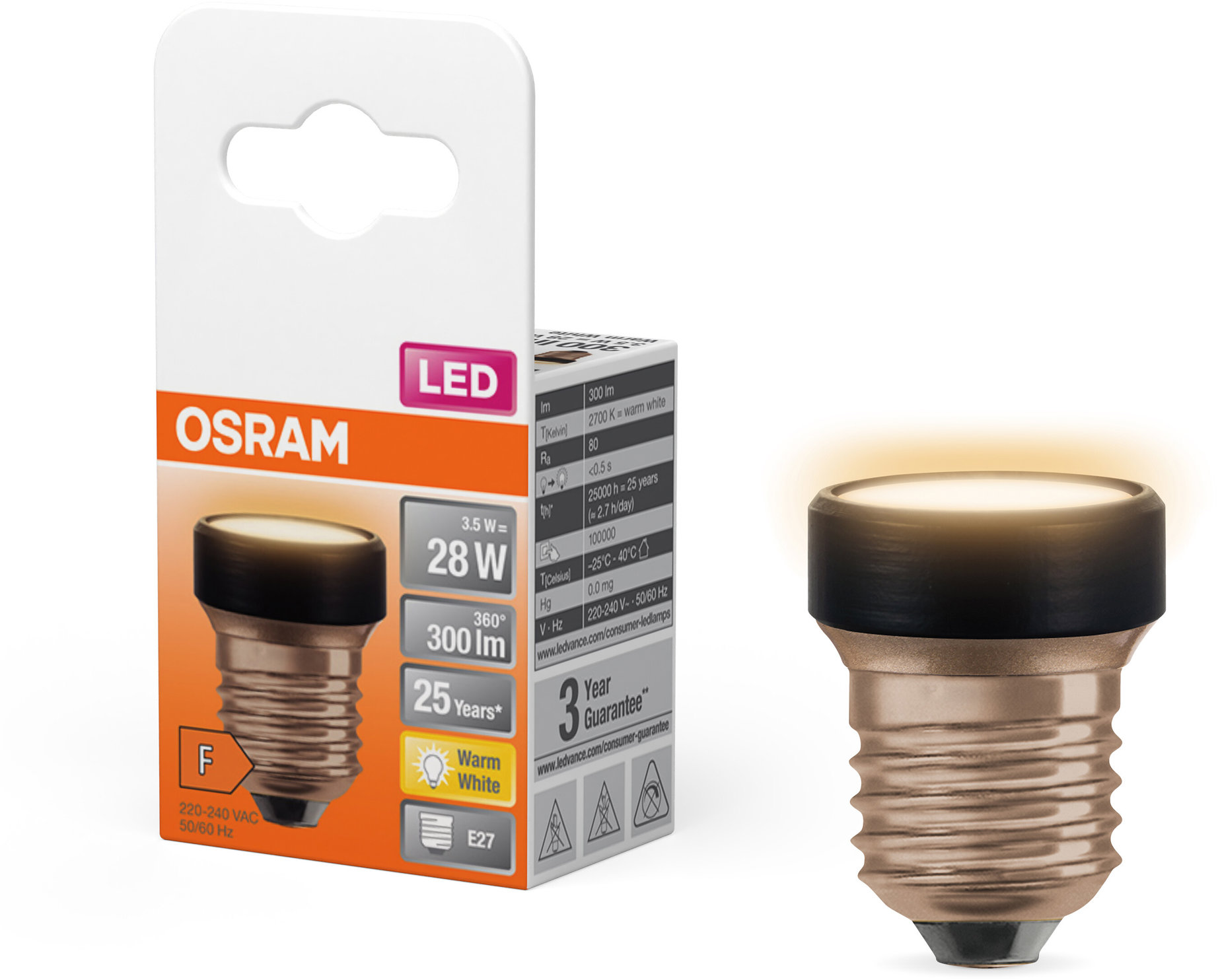 OSRAM plochá LED žiarovka 3,5 W E27 STAR, teplá biela