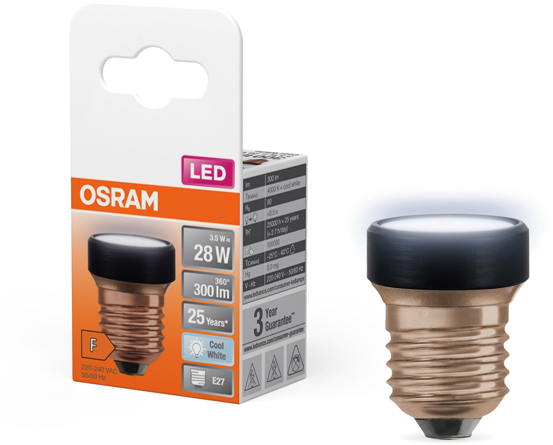 OSRAM plochá LED žiarovka 3,5 W E27 STAR, studená biela