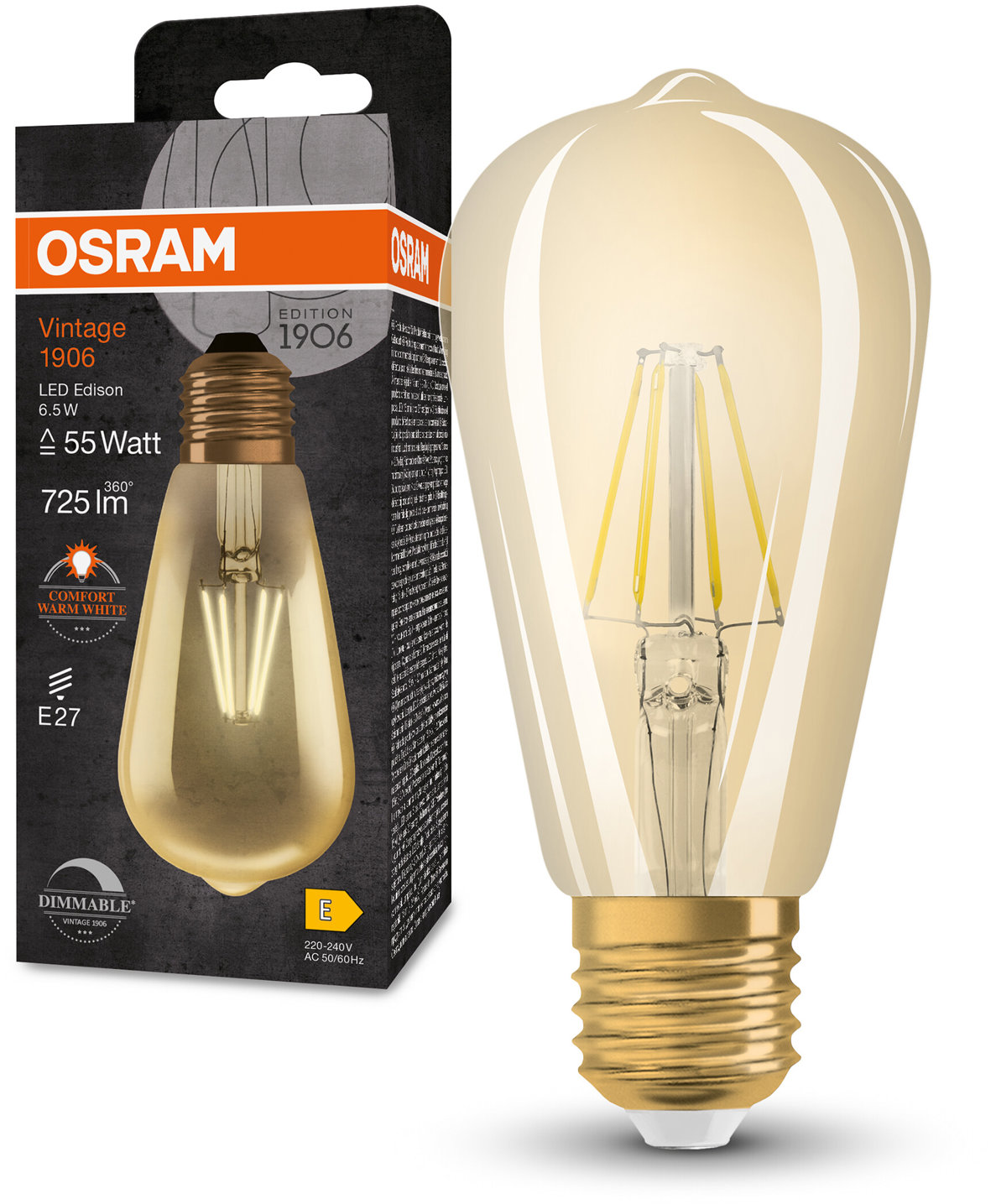 OSRAM stmievateľná LED žiarovka E27 6,5 W Vintage 1906, teplá biela