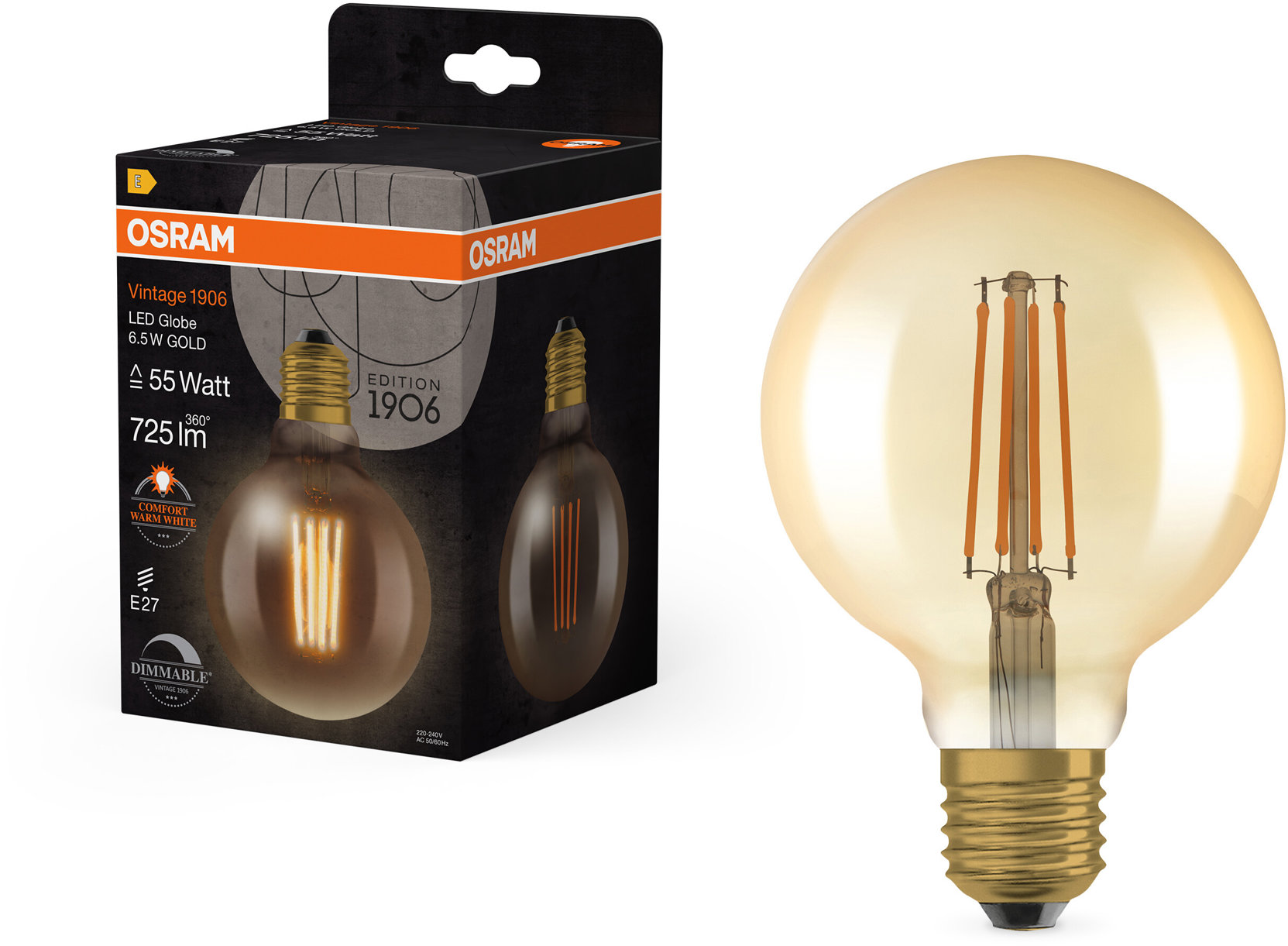 OSRAM zlatá LED stmievateľná žiarovka E27 6,5 W VINTAGE, teplá biela