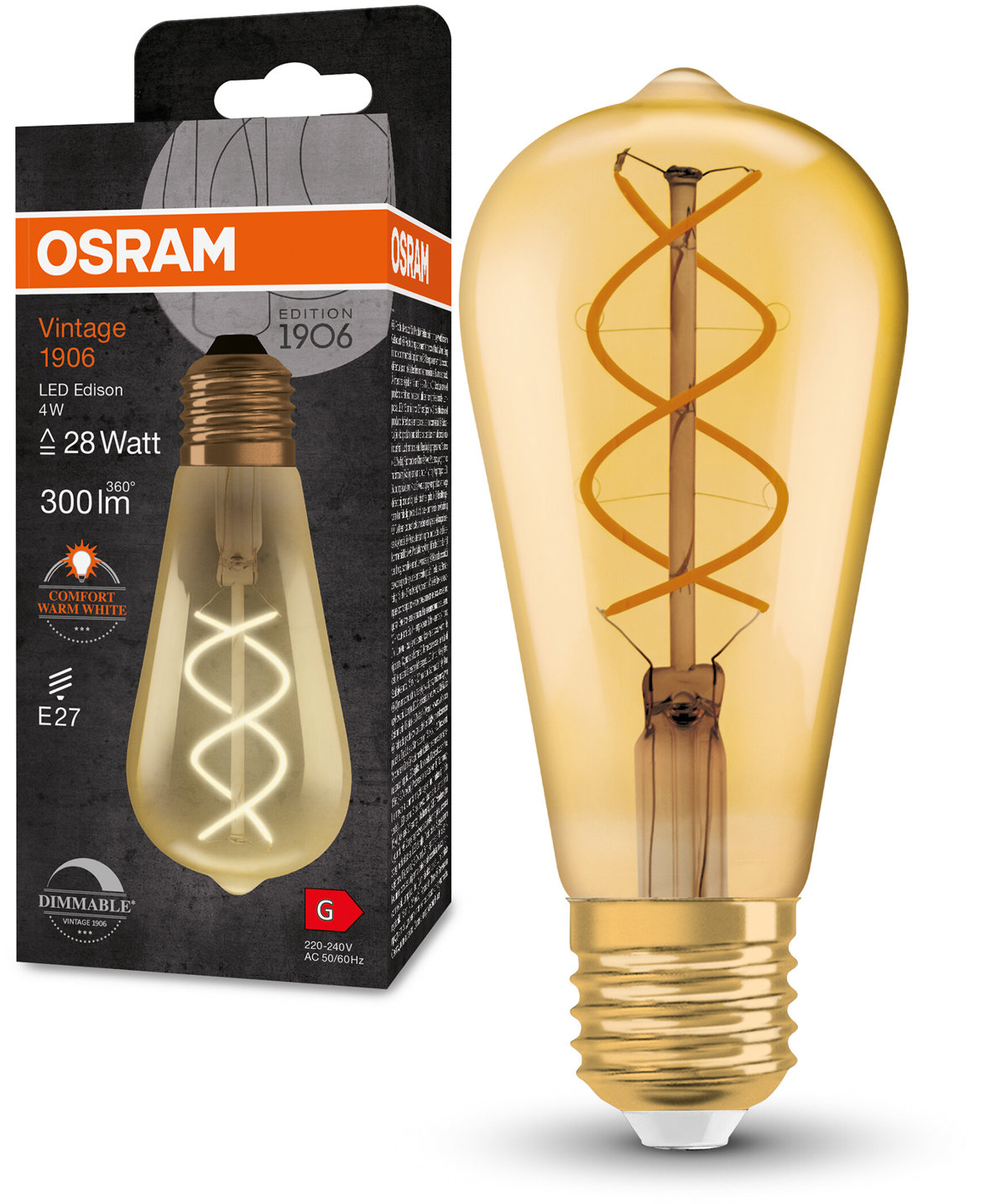 OSRAM Retro LED stmievateľná žiarovka E27 4 W VINTAGE, teplá biela