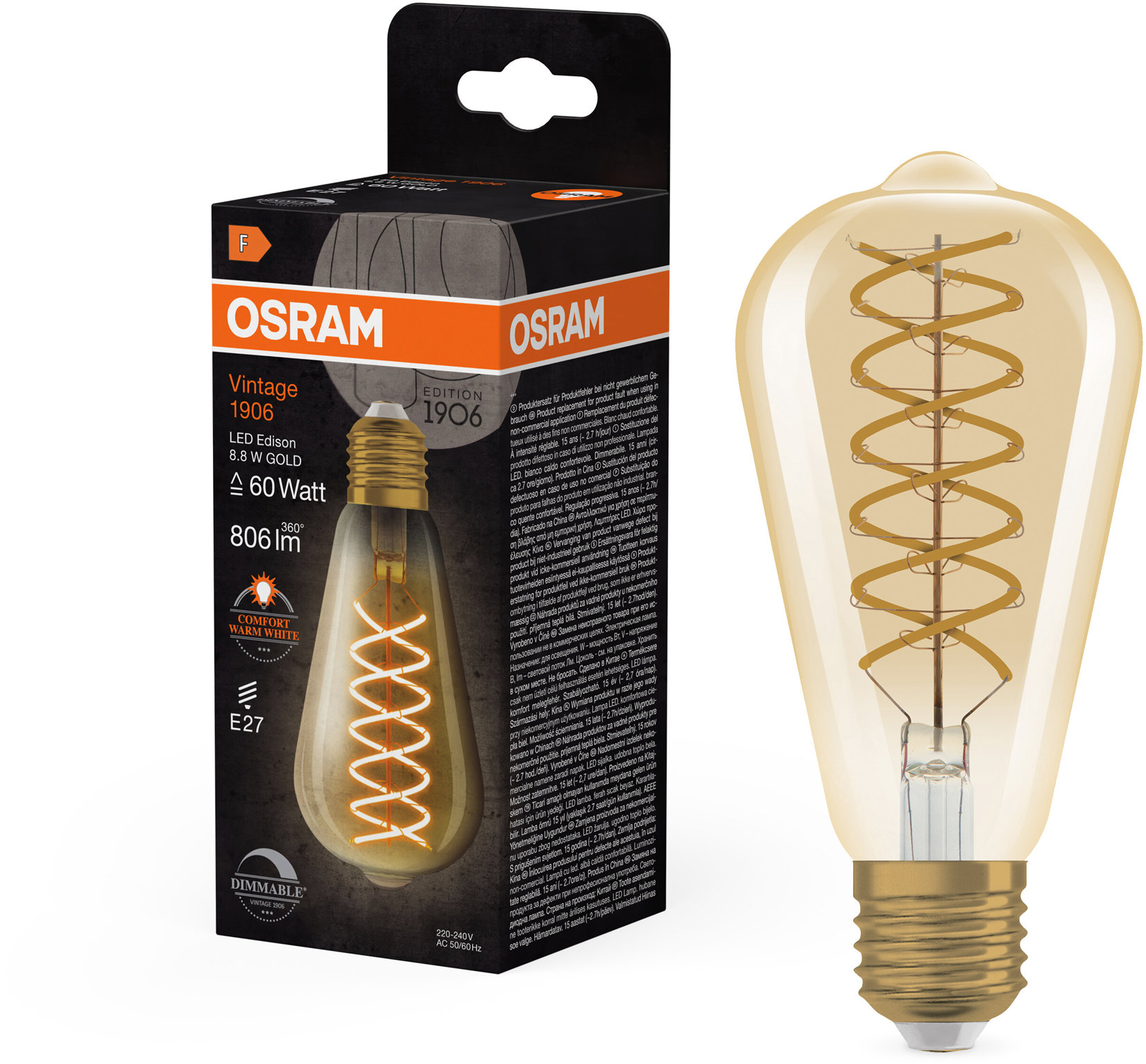 OSRAM retro LED zlatá žiarovka E27 VINTAGE 8,8 W, teplá biela