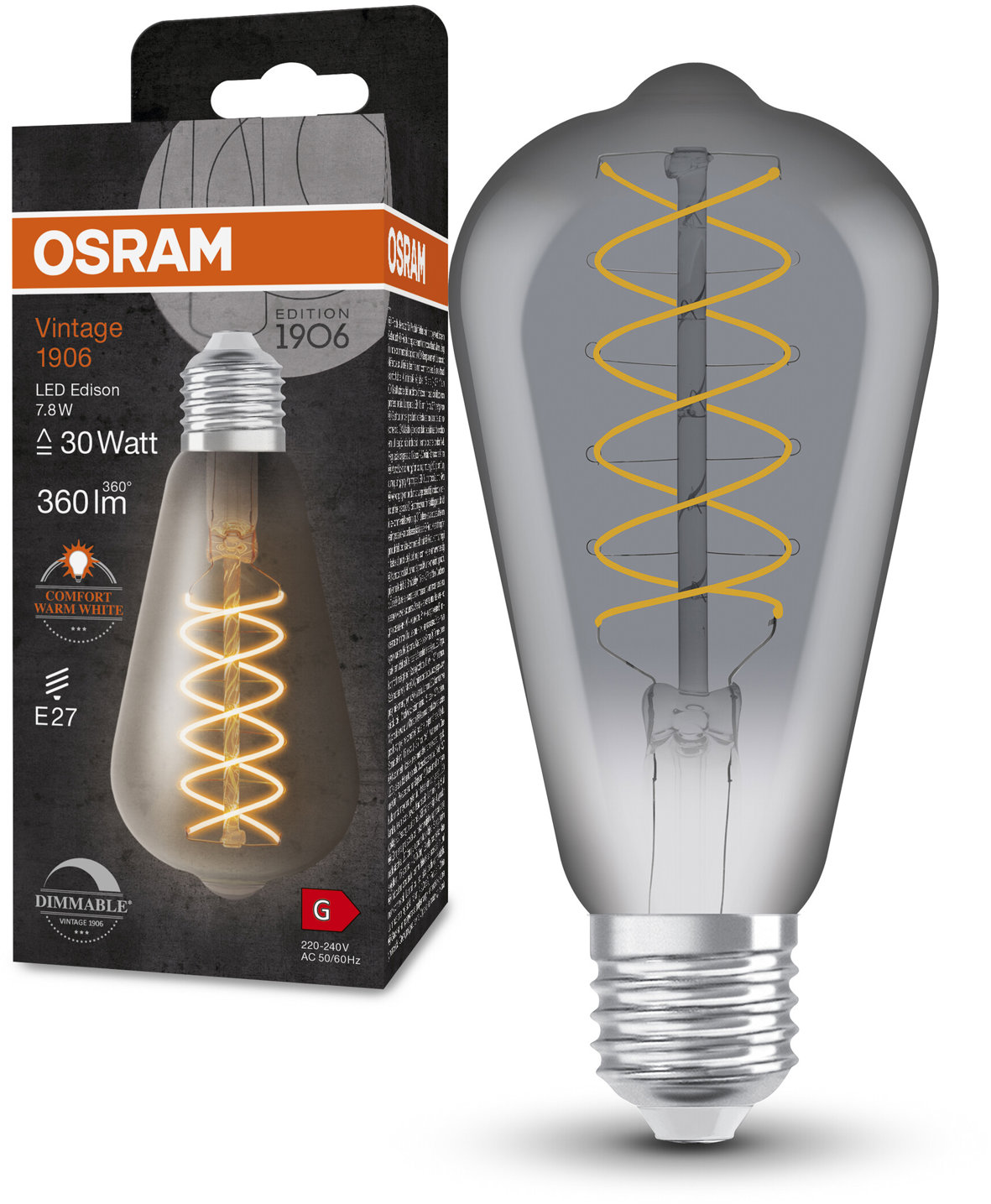 OSRAM stmievateľná LED žiarovka E27 7,8 W VINTAGE EDISON, teplá biela