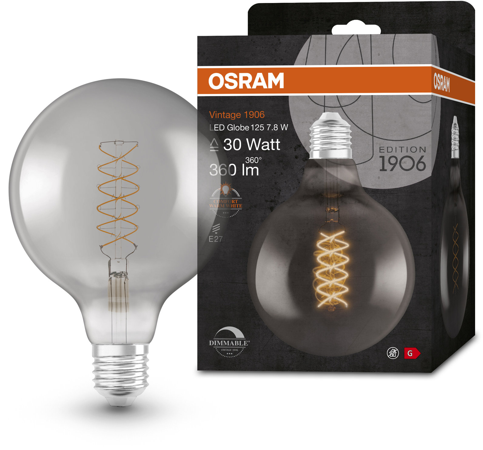 OSRAM stmievateľná LED dymová žiarovka 7,8 W VINTAGE, teplá biela