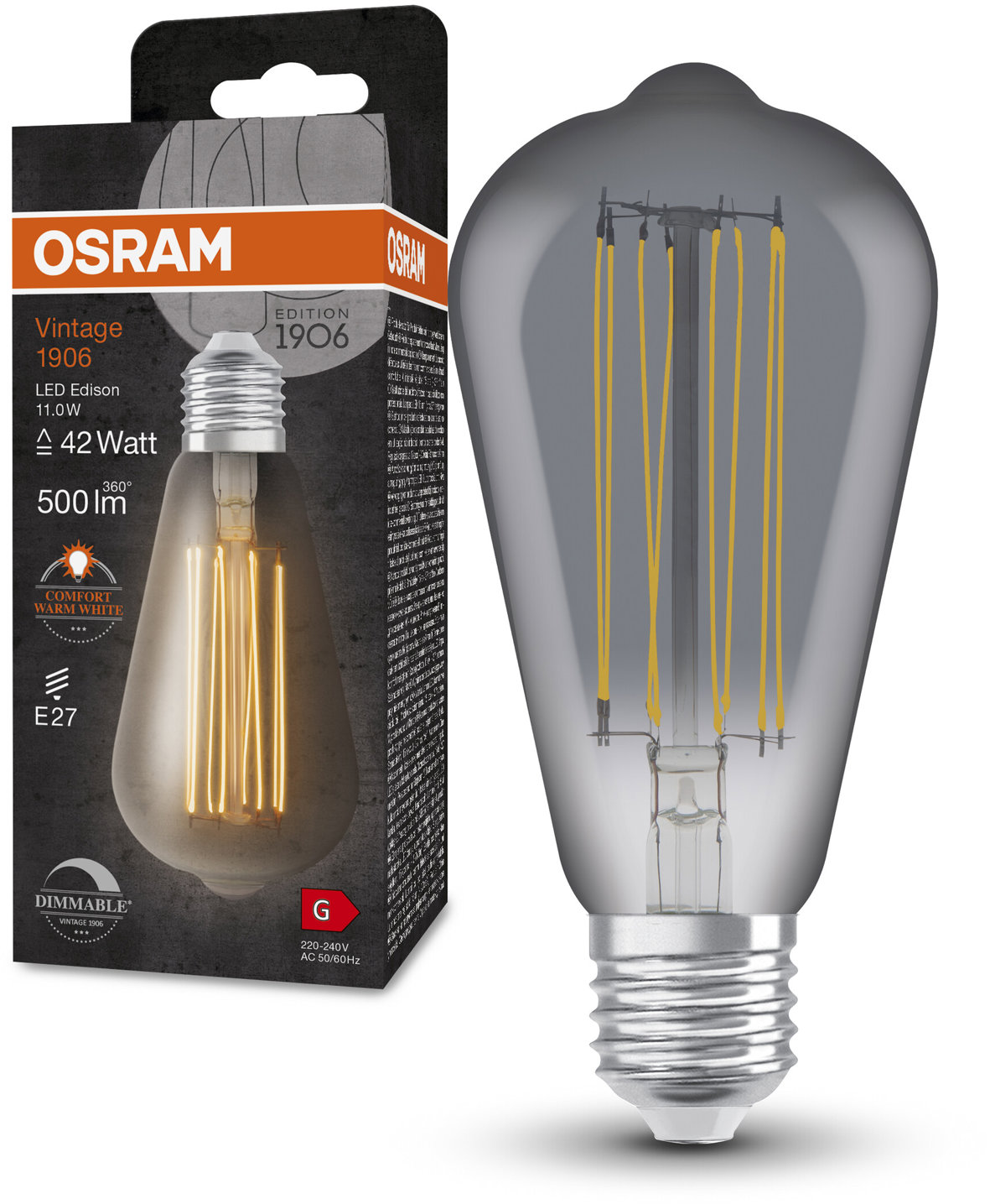 OSRAM stmievateľná LED žiarovka E27 11 W VINTAGE EDISON, teplá biela