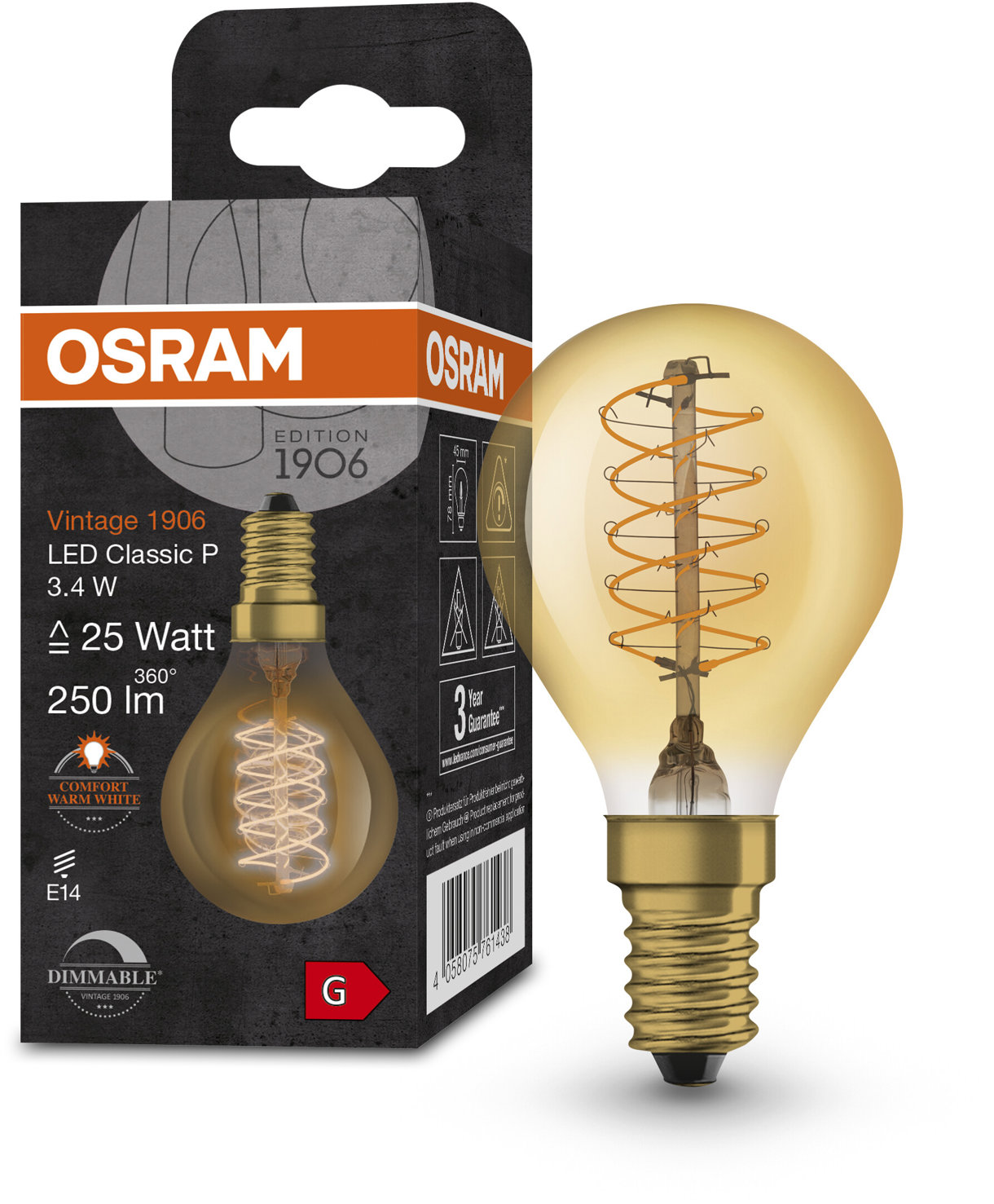 OSRAM zlatá stmievateľná LED žiarovka E14 3,4 W VINTAGE, teplá biela