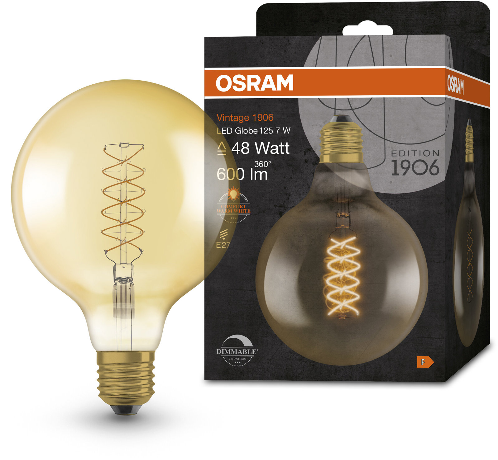 OSRAM zlatá LED stmievateľná žiarovka E27 7 W VINTAGE 1906, teplá biela