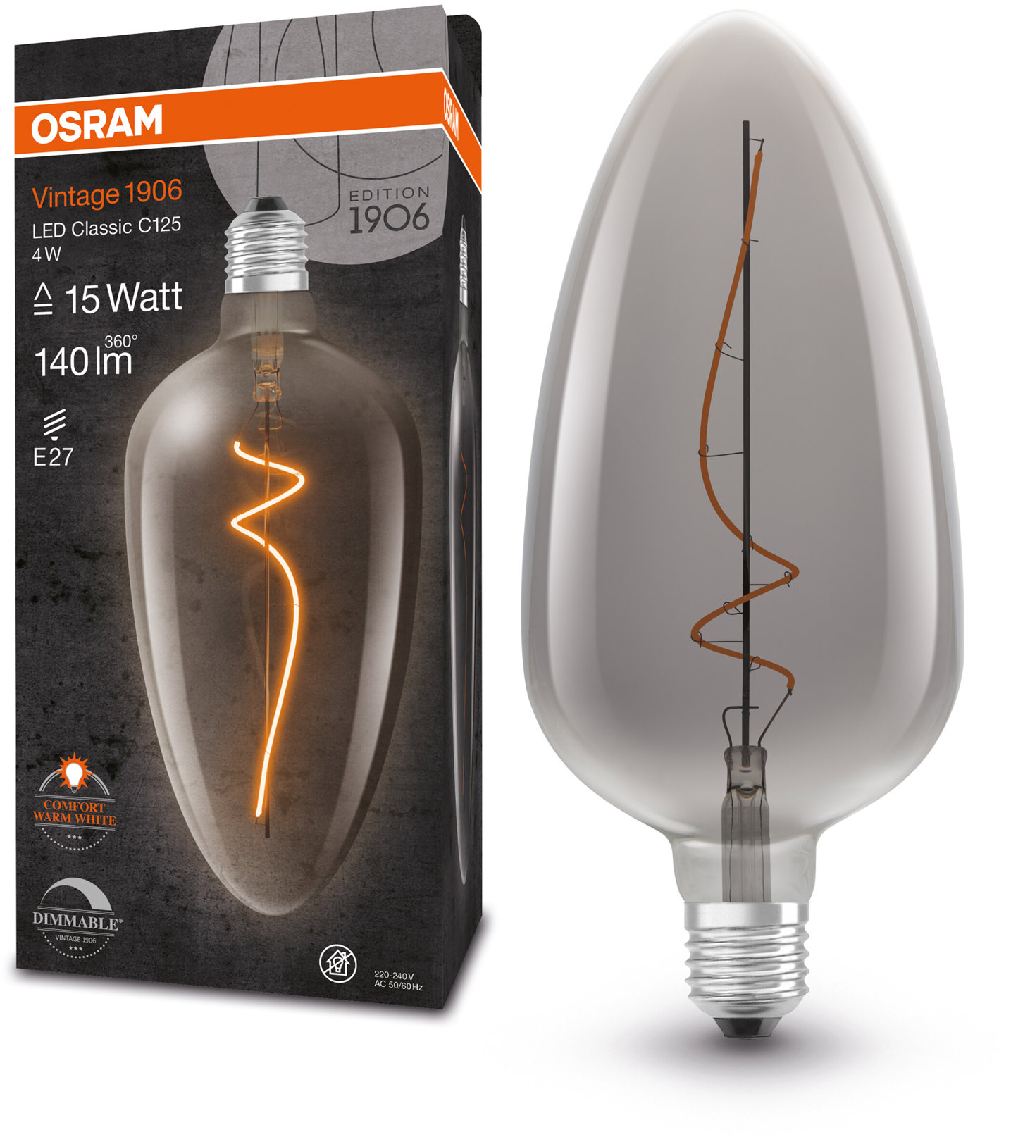 OSRAM stmievateľná LED žiarovka E27 4 W VINTAGE 1906, teplá biela