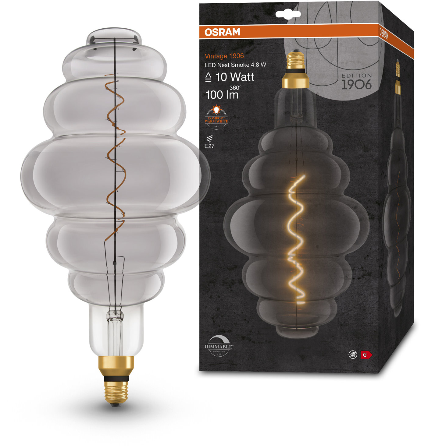 OSRAM stmievateľná dymová LED žiarovka E27 4,8 W VINTAGE 1906, teplá biela