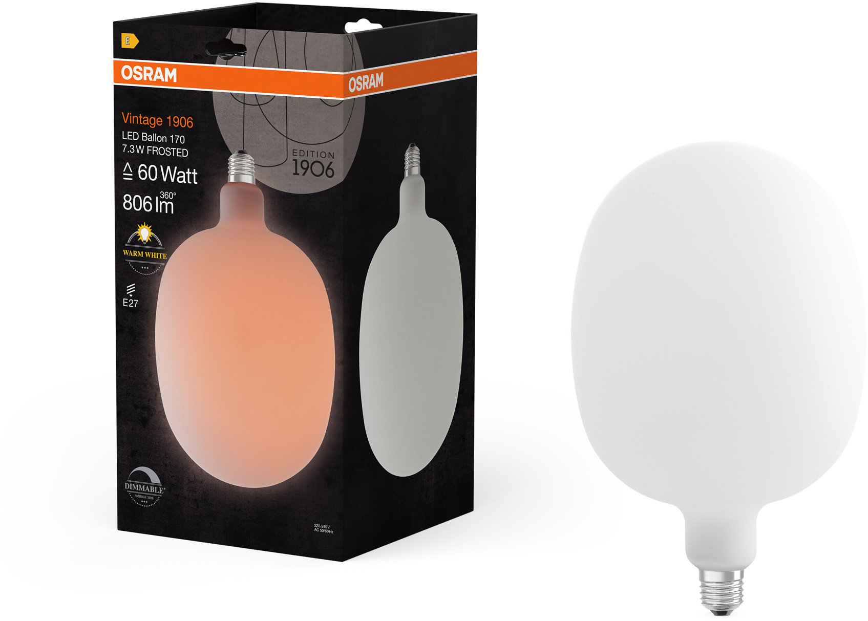 OSRAM matná LED žiarovka E27 7,3 W VINTAGE BALLON, teplá biela