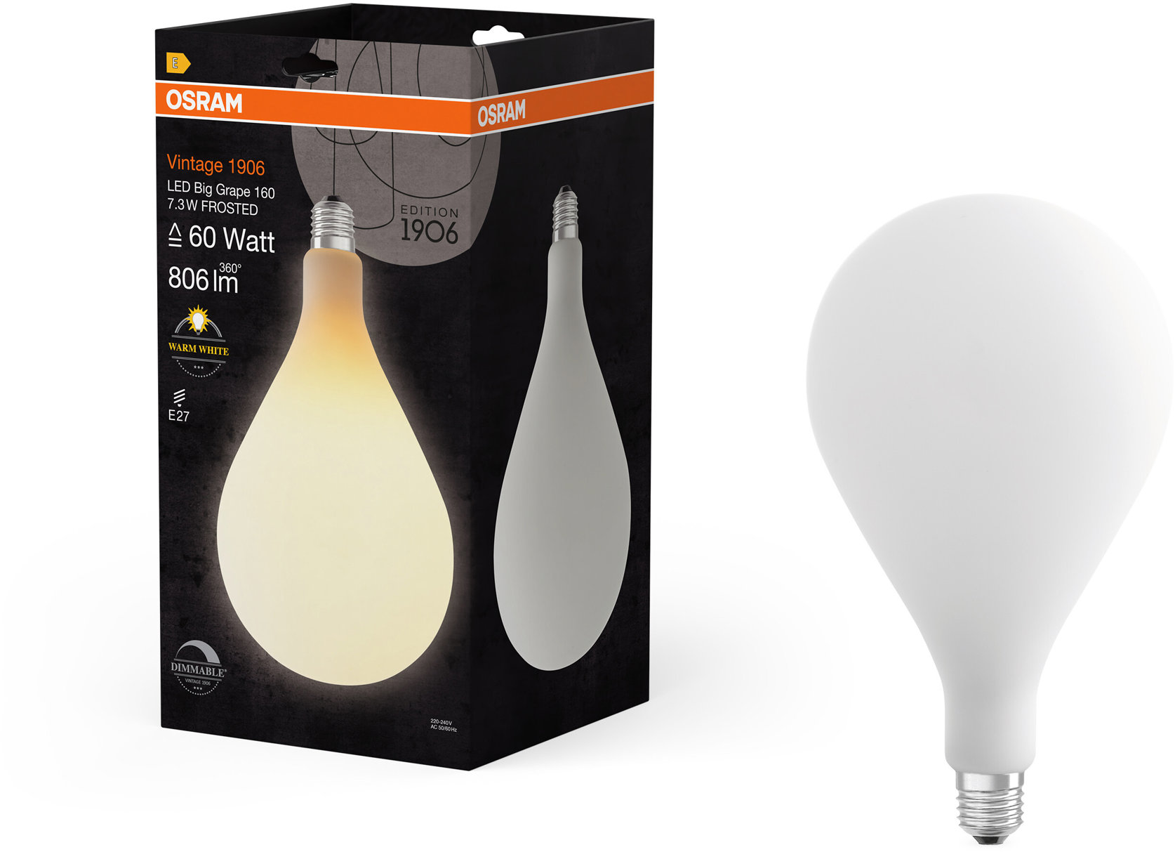 OSRAM matná LED žiarovka E27 7,3 W VINTAGE BIG GRAPE, teplá biela