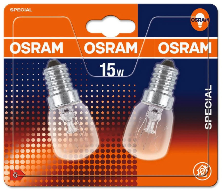 OSRAM SPC. T26/57, E14, 15 W, 300°C, číra – balenie 2 ks