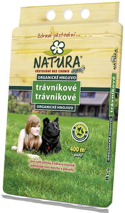 Roztrhnutý obal – Trávnikové hnojivo AGRO – organické NATURA (viac ako 50 % bezchybného obsahu)