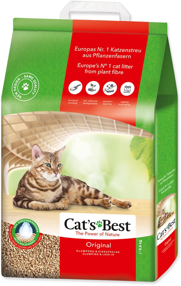 Roztrhnutý obal – Stelivo pre mačky Cat's Best Original (viac ako 50% bezchybného obsahu)