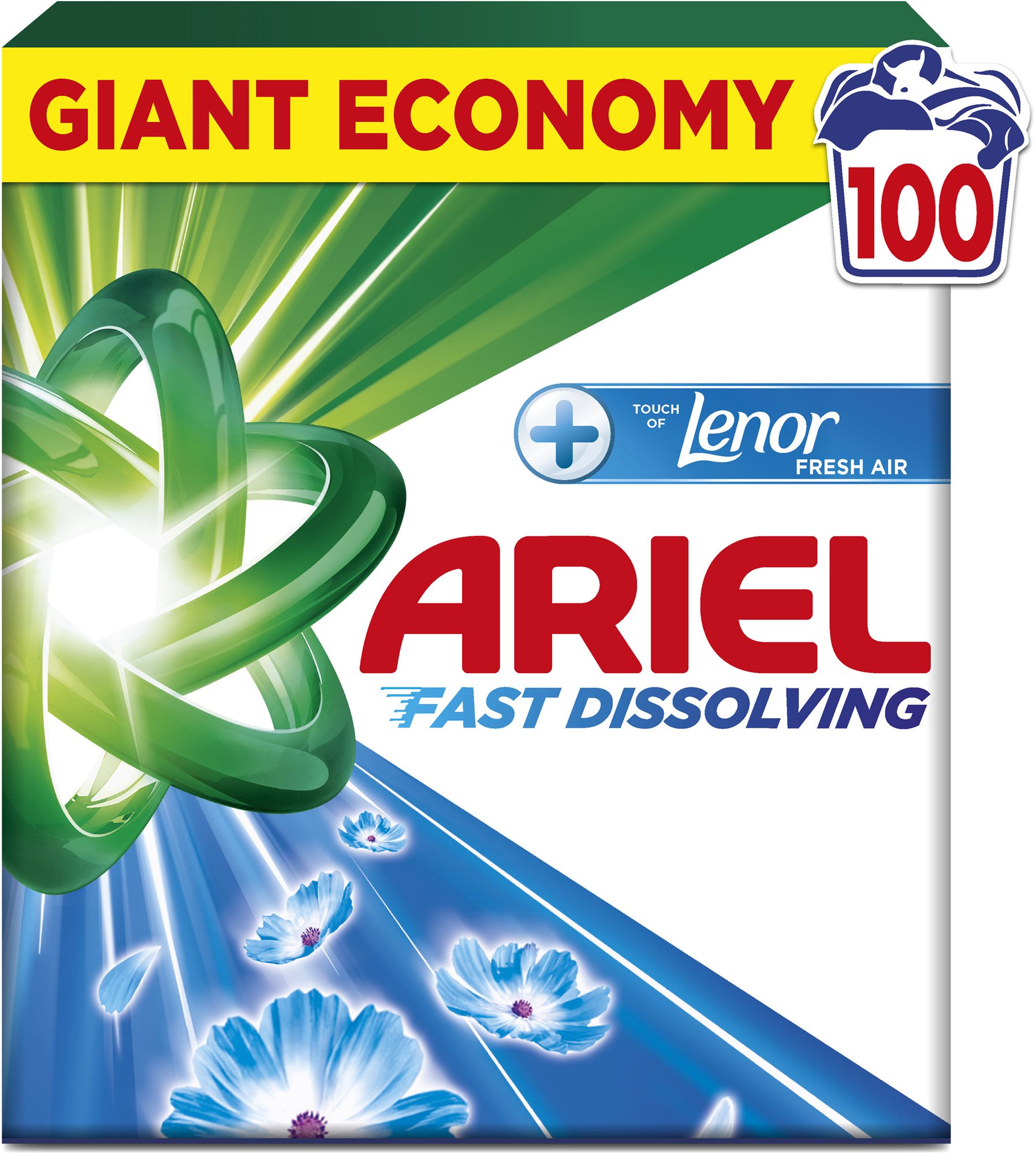 Roztrhnutý obal – Prací prášok ARIEL+ Fresh Air (viac ako 50 % bezchybného obsahu)