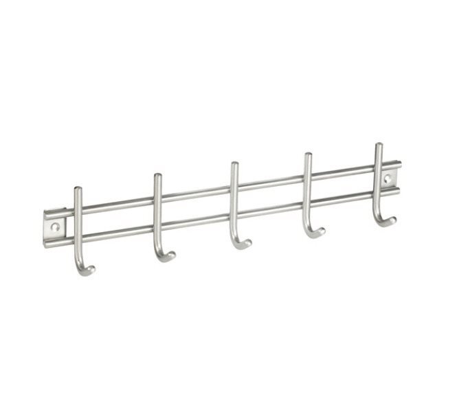 WALTECO Vešiaková lišta 380 × 85 mm 5 háčikov, nerez