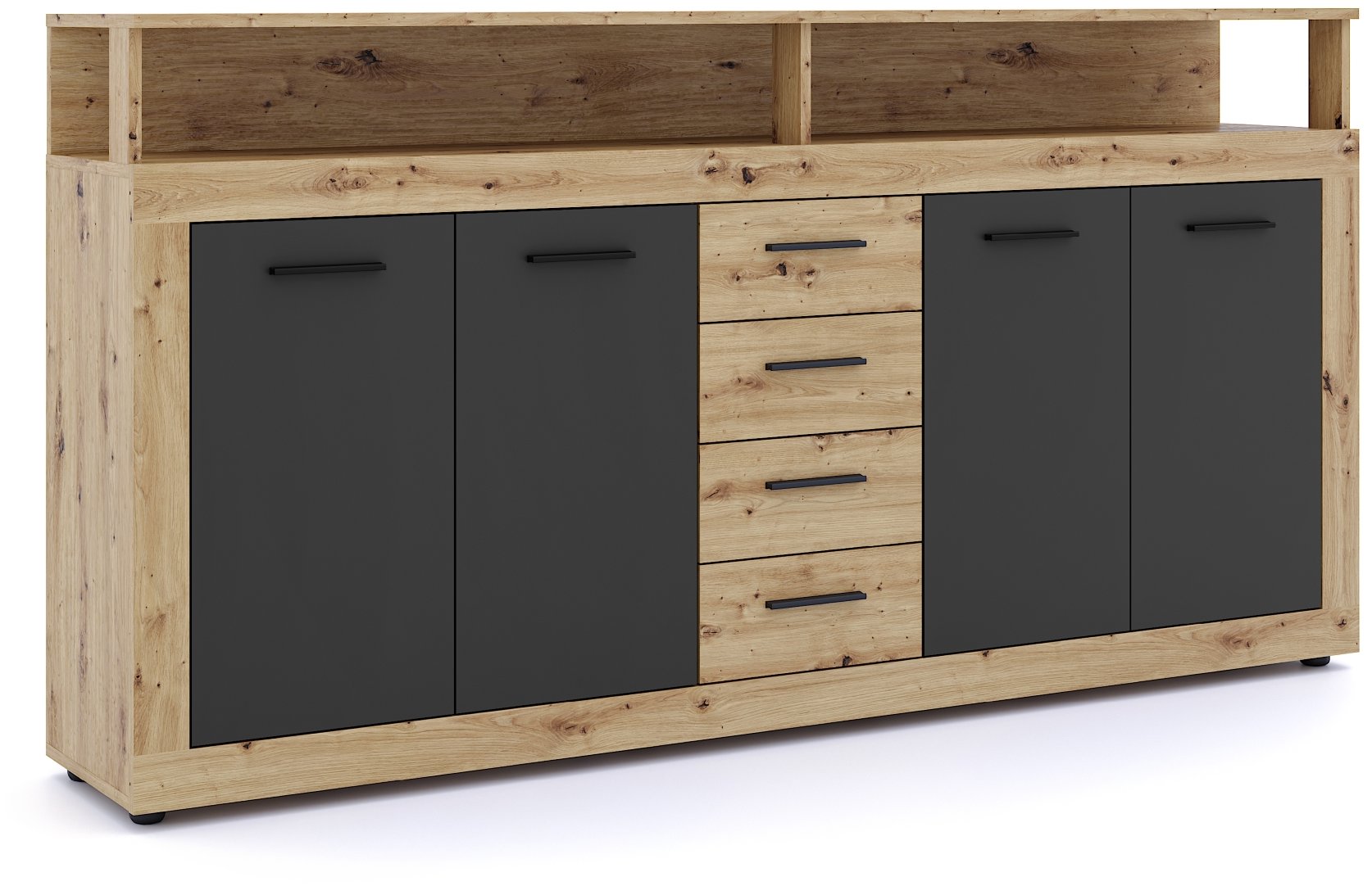 Komoda Luna XXL, dekor dub artisan, čierna