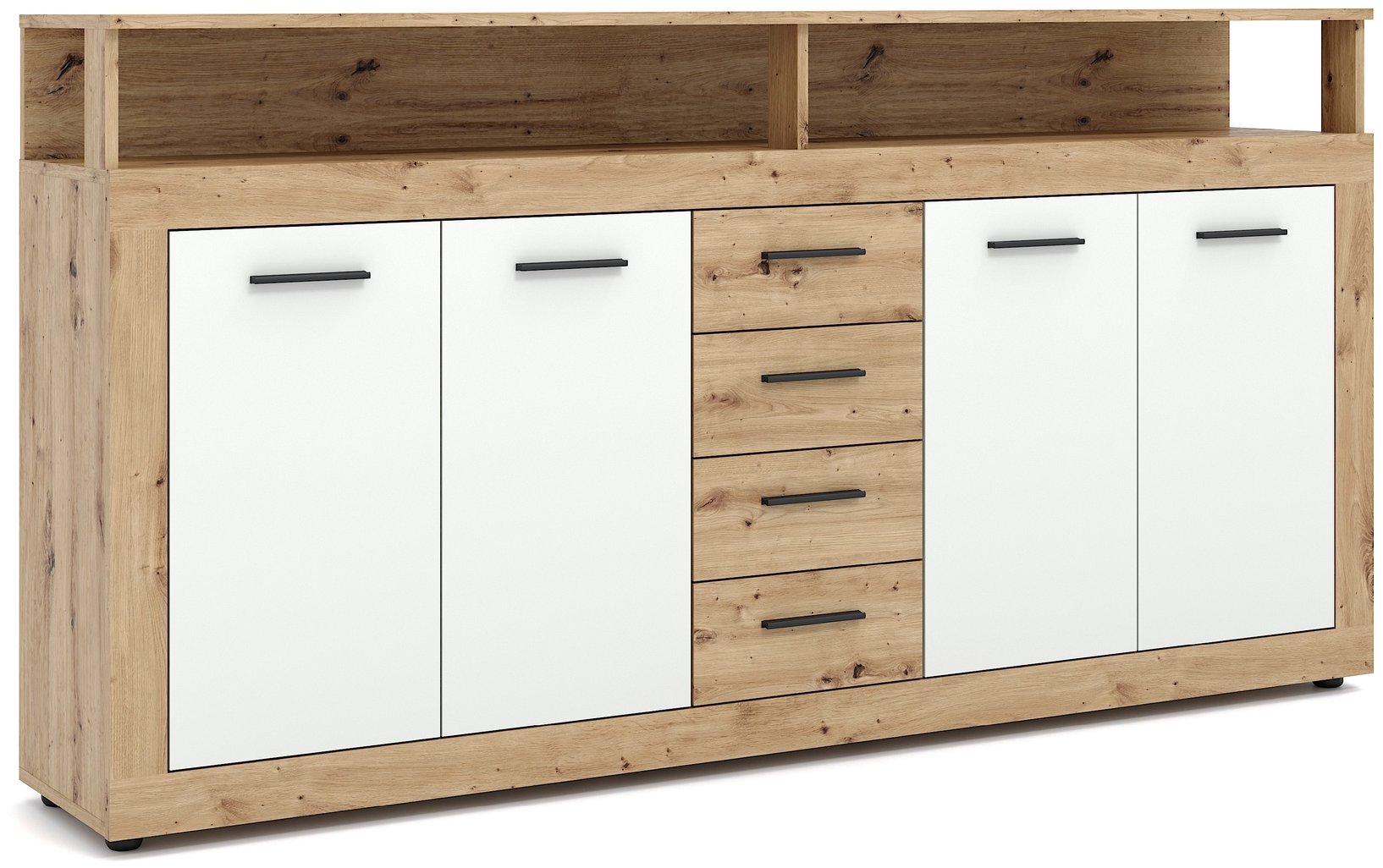 Komoda Luna XXL, dekor dub artisan, biela